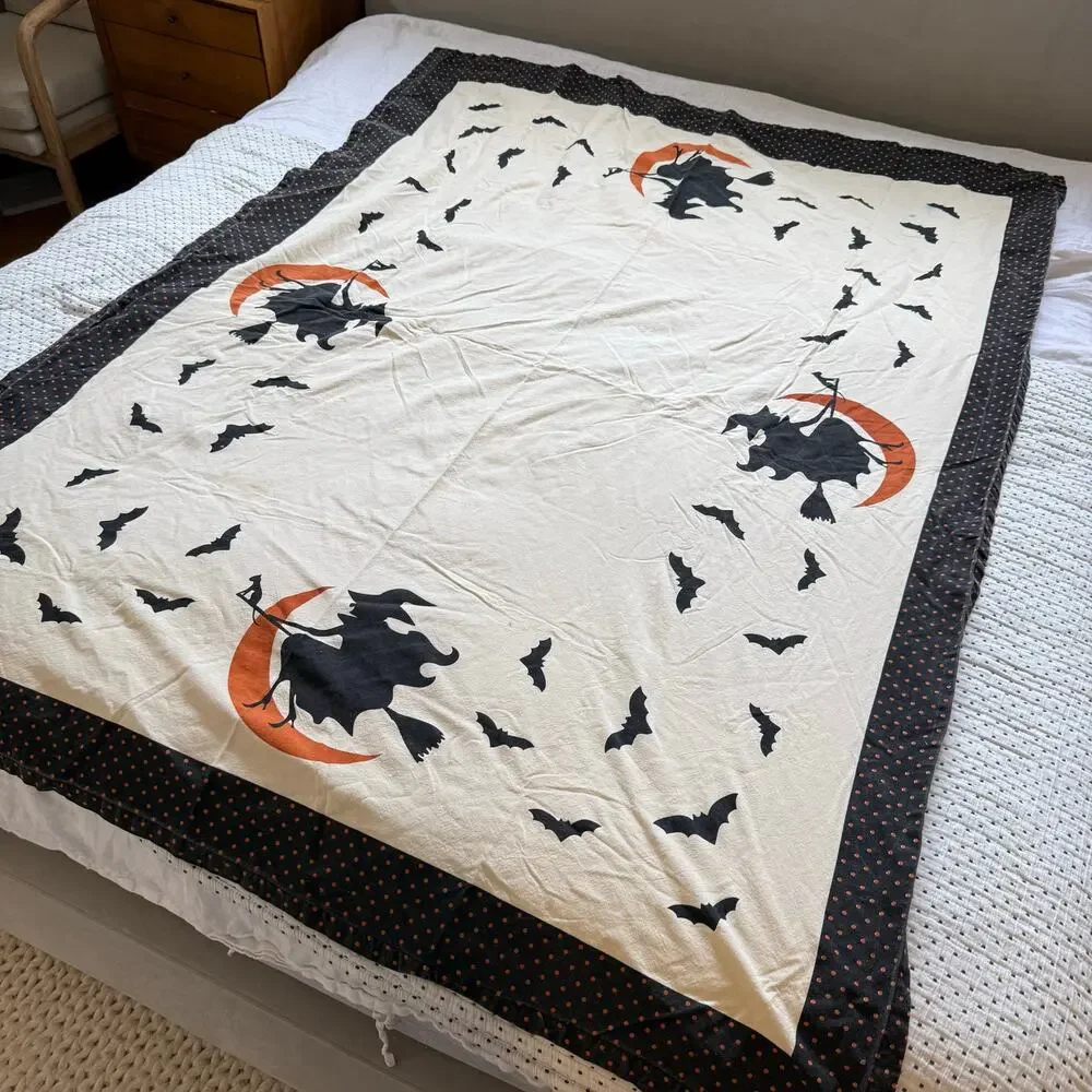 Spirit Halloween Tablecloth Witches Bats Black Orange 2016 Cotton